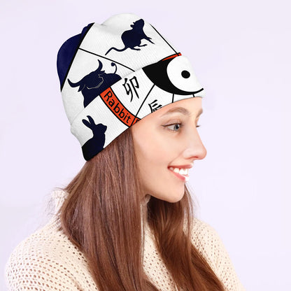 Yin Yang Chinese Zodiac Wheel Print Beanie