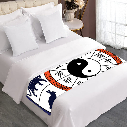 Yin Yang Chinese Zodiac Wheel Print Bed Runner