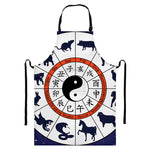 Yin Yang Chinese Zodiac Wheel Print Bib Apron With Pocket