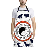 Yin Yang Chinese Zodiac Wheel Print Bib Apron With Pocket