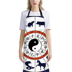Yin Yang Chinese Zodiac Wheel Print Bib Apron With Pocket