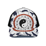 Yin Yang Chinese Zodiac Wheel Print Black Mesh Trucker Cap