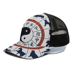 Yin Yang Chinese Zodiac Wheel Print Black Mesh Trucker Cap
