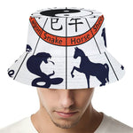 Yin Yang Chinese Zodiac Wheel Print Bucket Hat