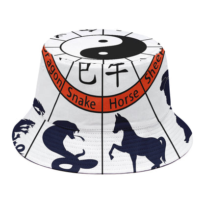 Yin Yang Chinese Zodiac Wheel Print Bucket Hat