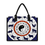 Yin Yang Chinese Zodiac Wheel Print Canvas Tote Bag