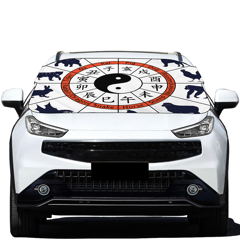 Yin Yang Chinese Zodiac Wheel Print Car Windshield Snow Cover