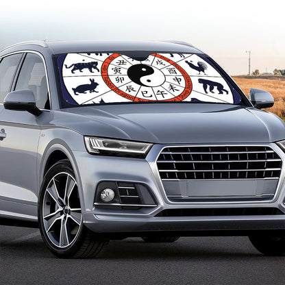 Yin Yang Chinese Zodiac Wheel Print Car Windshield Sun Shade