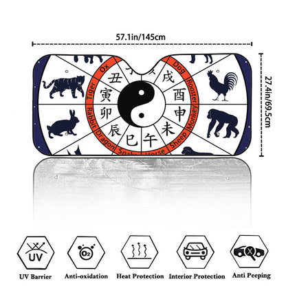 Yin Yang Chinese Zodiac Wheel Print Car Windshield Sun Shade