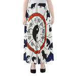 Yin Yang Chinese Zodiac Wheel Print Chiffon Maxi Skirt