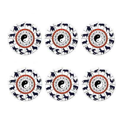 Yin Yang Chinese Zodiac Wheel Print Coaster Set