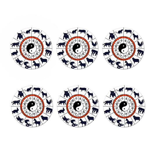 Yin Yang Chinese Zodiac Wheel Print Coaster Set