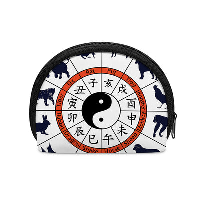Yin Yang Chinese Zodiac Wheel Print Coin Purse