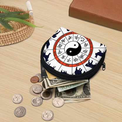 Yin Yang Chinese Zodiac Wheel Print Coin Purse