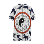 Yin Yang Chinese Zodiac Wheel Print Cotton Hawaiian Shirt