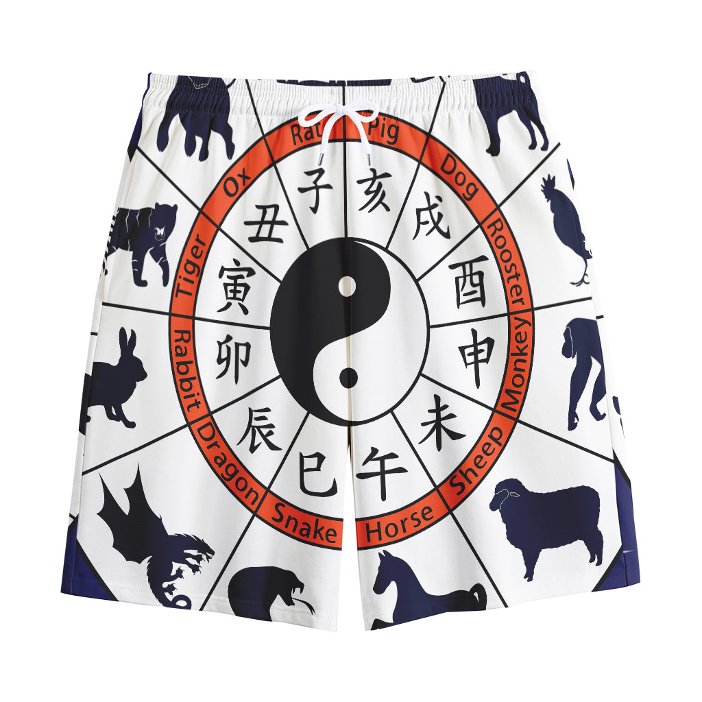 Yin Yang Chinese Zodiac Wheel Print Cotton Shorts