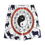 Yin Yang Chinese Zodiac Wheel Print Cotton Shorts