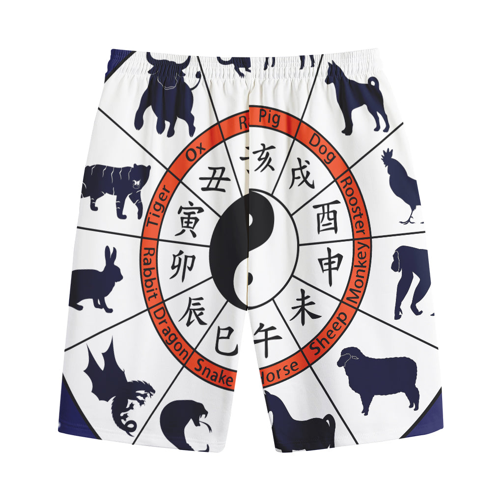 Yin Yang Chinese Zodiac Wheel Print Cotton Shorts