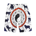 Yin Yang Chinese Zodiac Wheel Print Cotton Shorts
