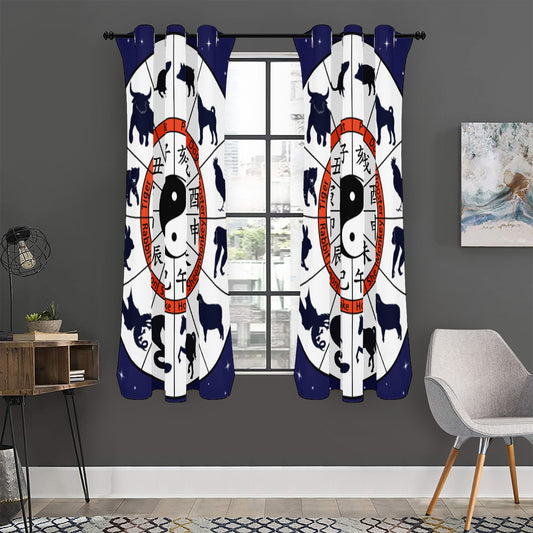 Yin Yang Chinese Zodiac Wheel Print Curtain