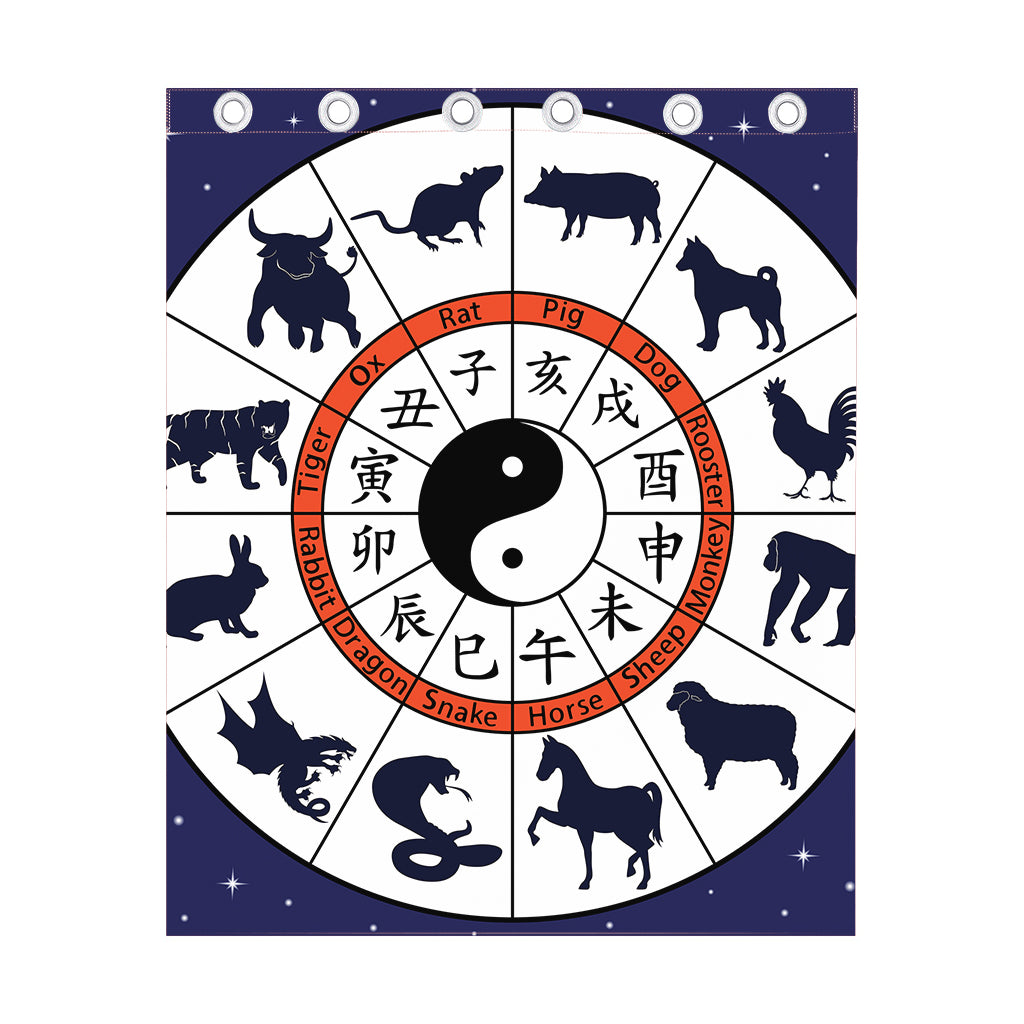 Yin Yang Chinese Zodiac Wheel Print Curtain