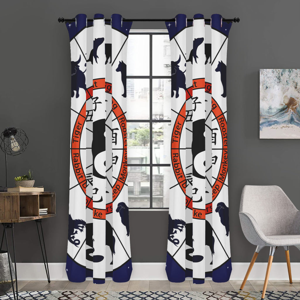 Yin Yang Chinese Zodiac Wheel Print Curtain