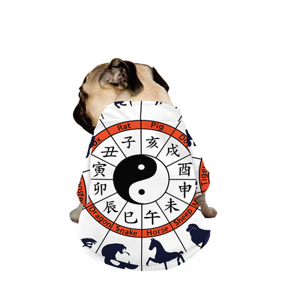 Yin Yang Chinese Zodiac Wheel Print Dog Zip Up Jacket