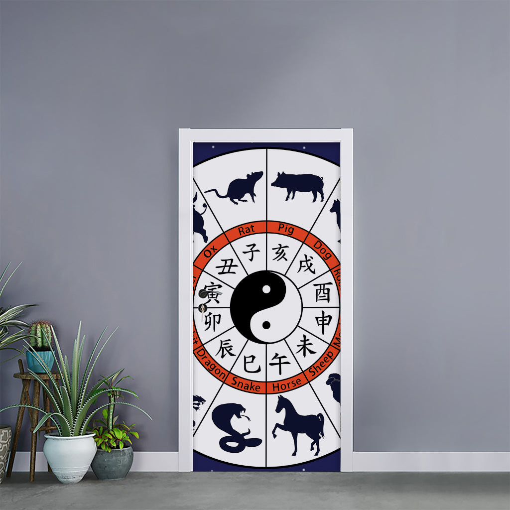 Yin Yang Chinese Zodiac Wheel Print Door Sticker