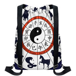 Yin Yang Chinese Zodiac Wheel Print Drawstring Backpack