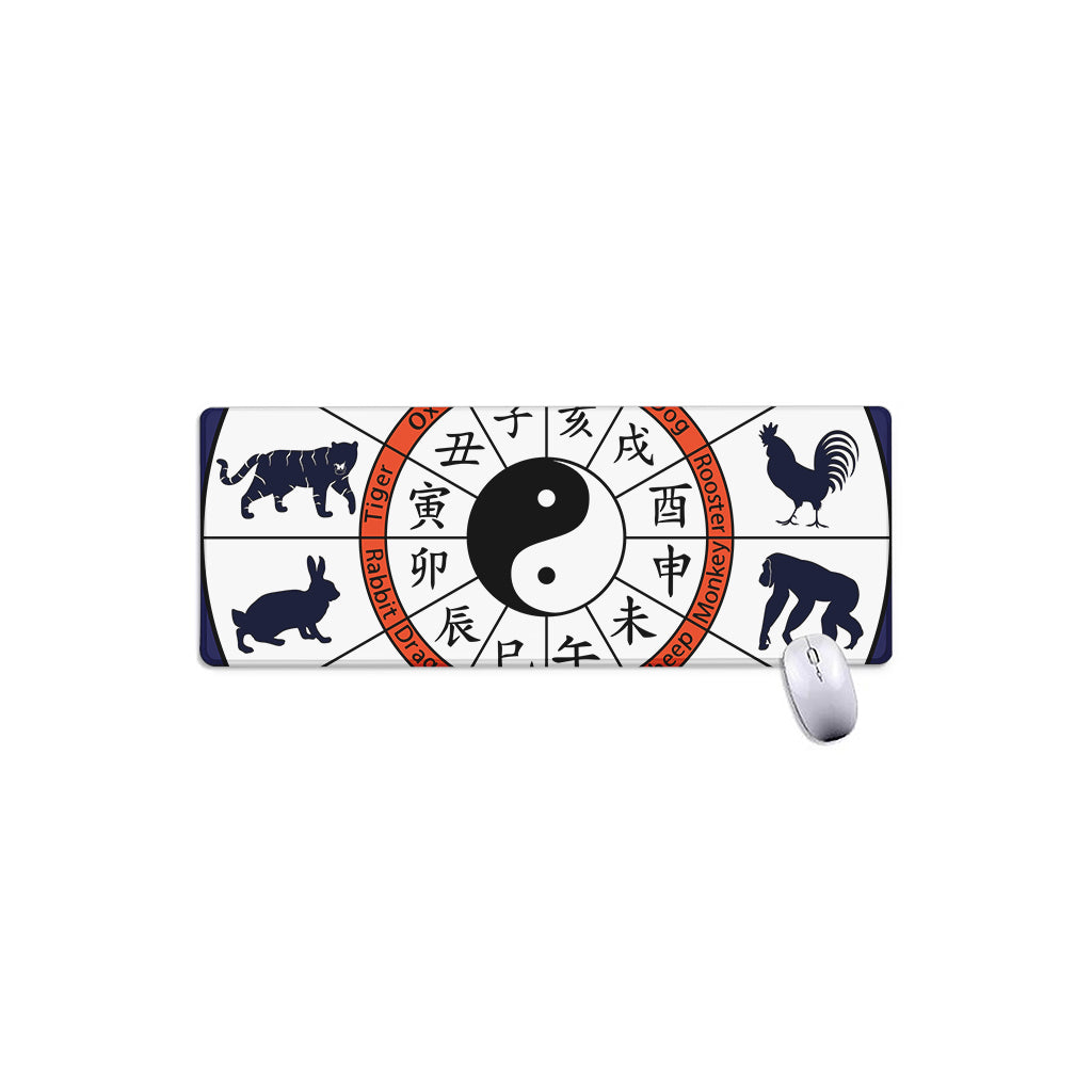Yin Yang Chinese Zodiac Wheel Print Extended Mouse Pad