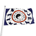 Yin Yang Chinese Zodiac Wheel Print Flag