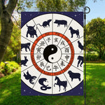 Yin Yang Chinese Zodiac Wheel Print Garden Flag