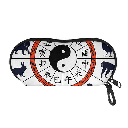 Yin Yang Chinese Zodiac Wheel Print Glasses Case