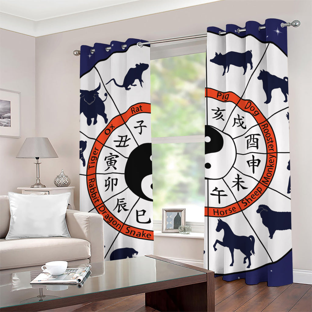 Yin Yang Chinese Zodiac Wheel Print Grommet Curtains