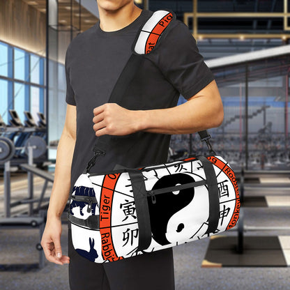 Yin Yang Chinese Zodiac Wheel Print Gym Bag
