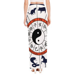 Yin Yang Chinese Zodiac Wheel Print High Slit Maxi Skirt
