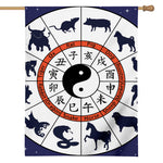 Yin Yang Chinese Zodiac Wheel Print House Flag