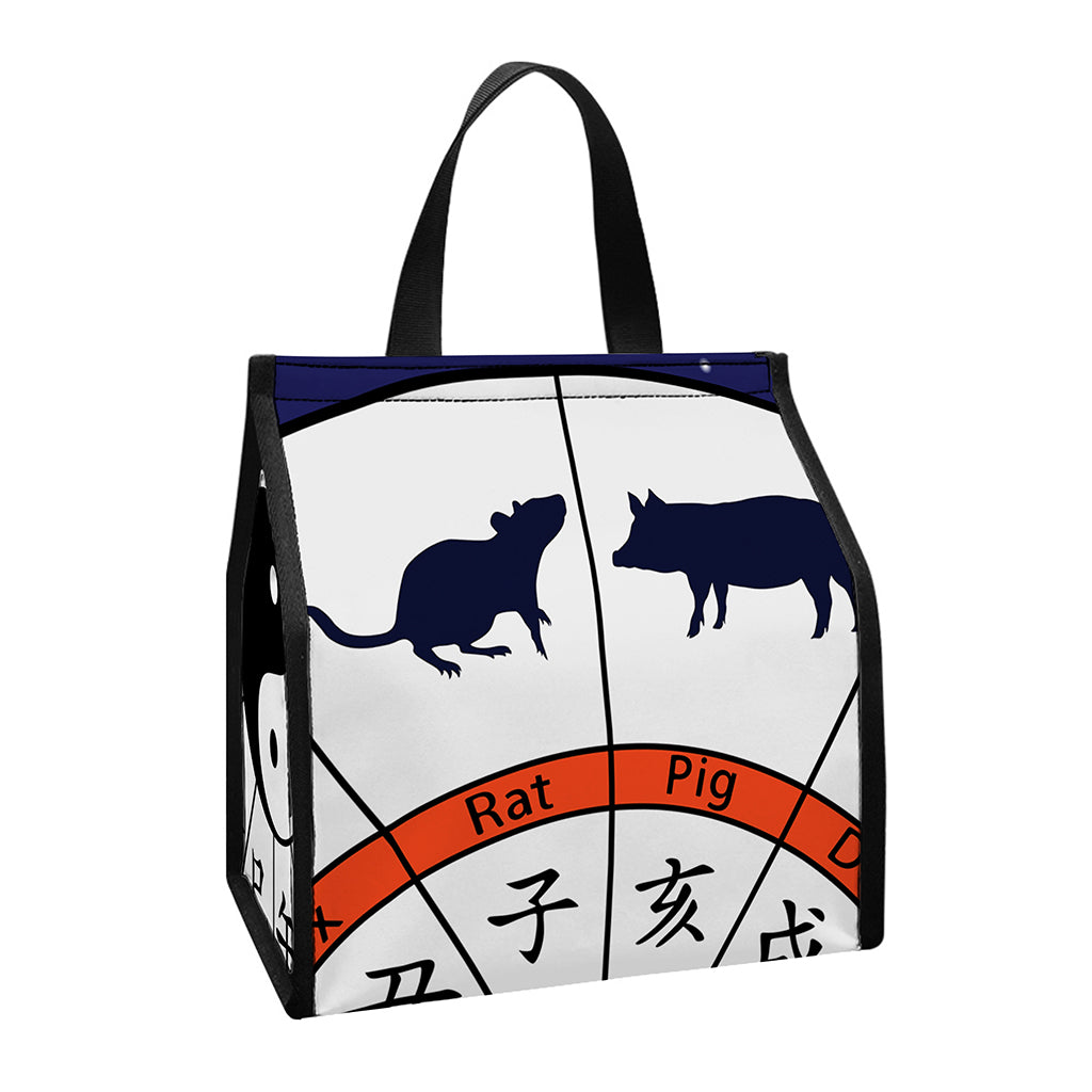 Yin Yang Chinese Zodiac Wheel Print Insulated Lunch Tote