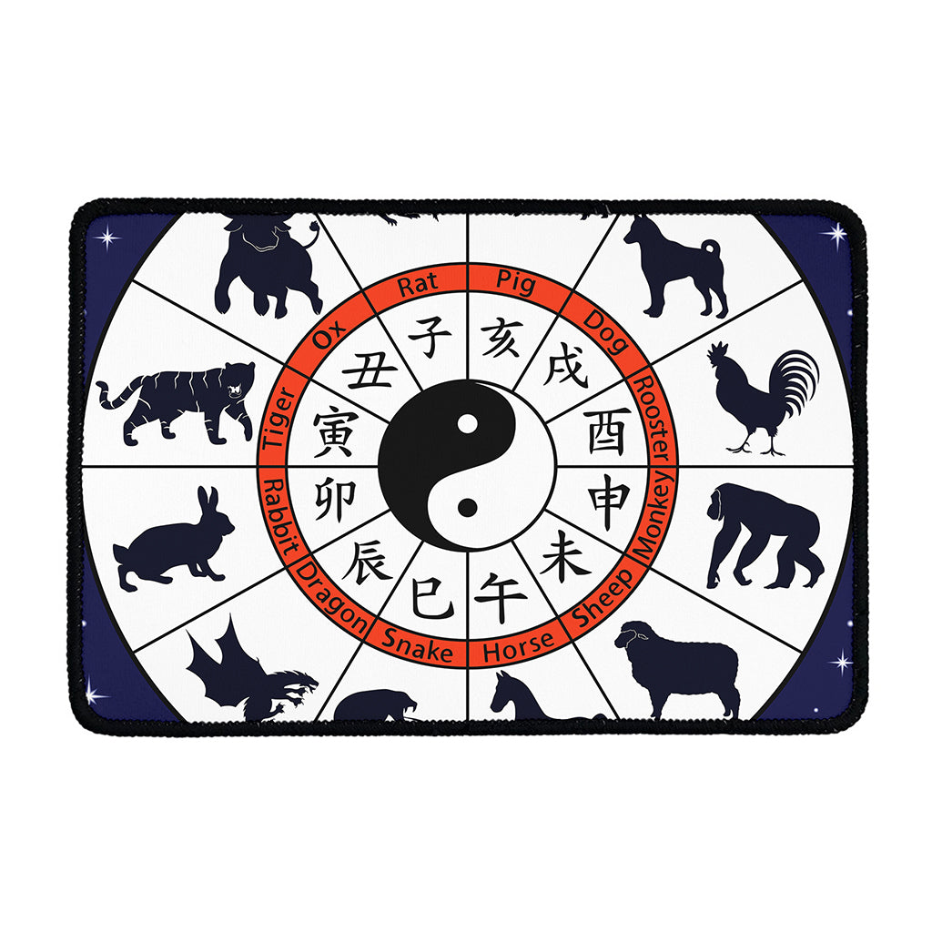Yin Yang Chinese Zodiac Wheel Print Kitchen Mat