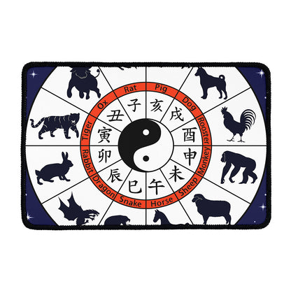 Yin Yang Chinese Zodiac Wheel Print Kitchen Mat