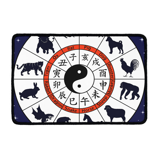 Yin Yang Chinese Zodiac Wheel Print Kitchen Mat