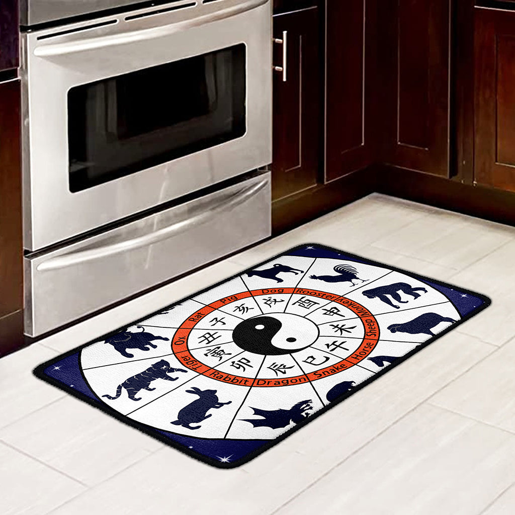 Yin Yang Chinese Zodiac Wheel Print Kitchen Mat