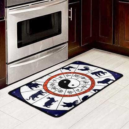 Yin Yang Chinese Zodiac Wheel Print Kitchen Mat