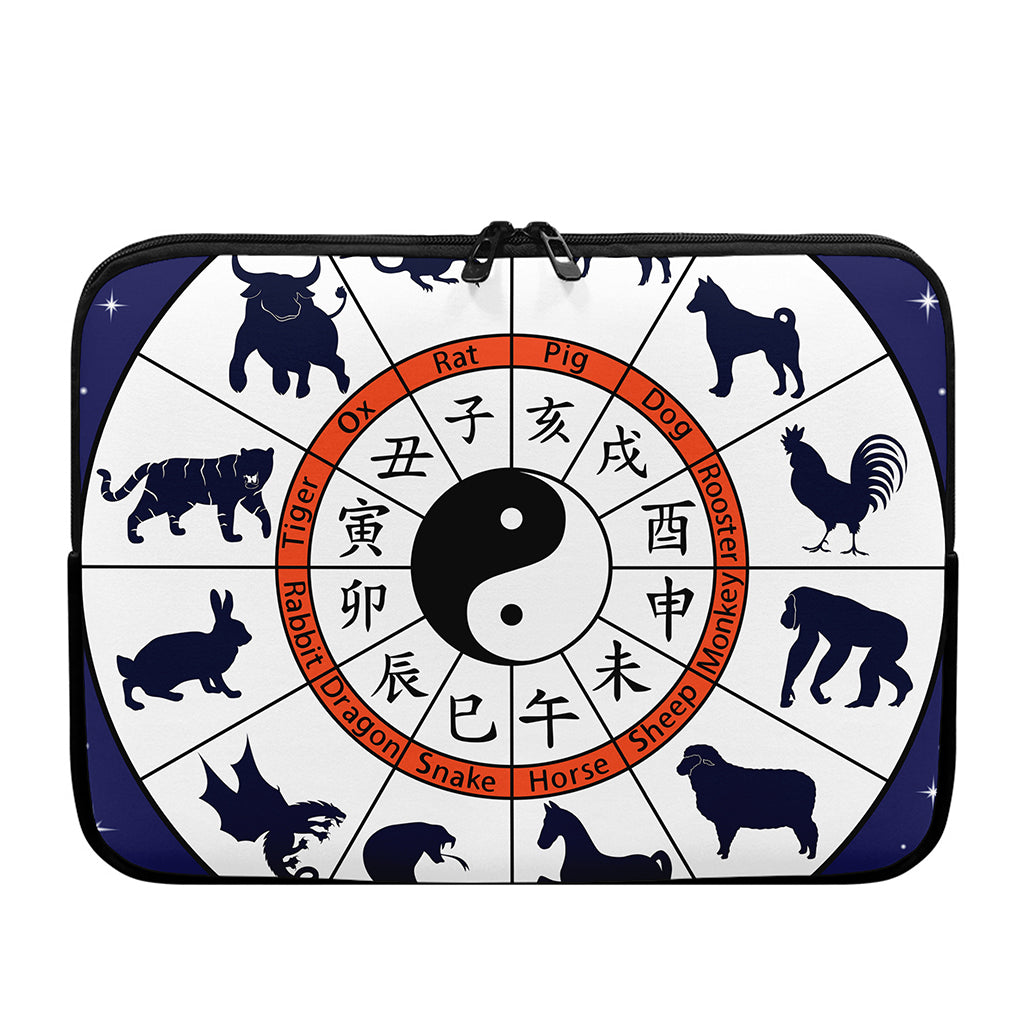 Yin Yang Chinese Zodiac Wheel Print Laptop Sleeve