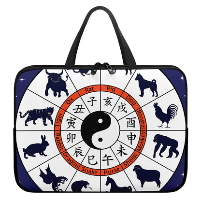 Yin Yang Chinese Zodiac Wheel Print Laptop Sleeve With Handle