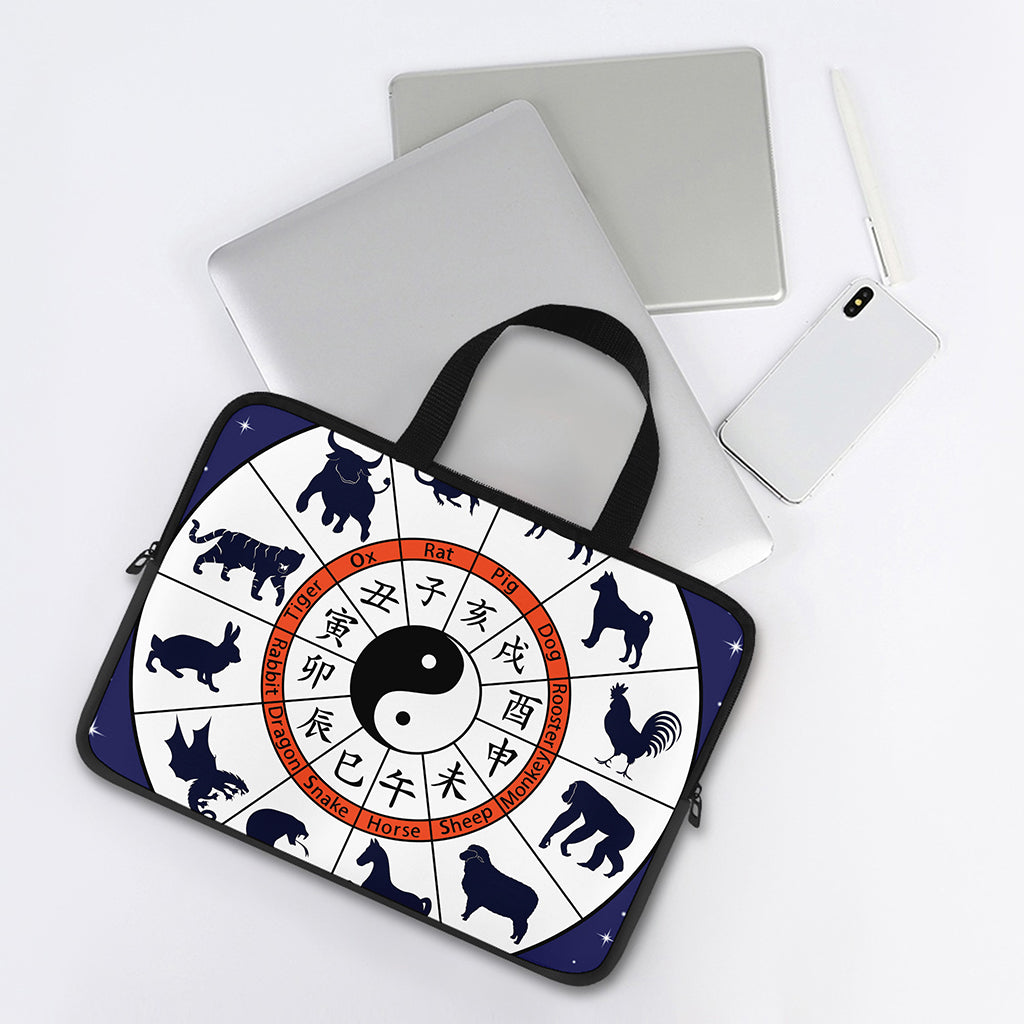 Yin Yang Chinese Zodiac Wheel Print Laptop Sleeve With Handle
