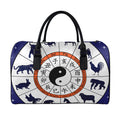 Yin Yang Chinese Zodiac Wheel Print Leather Duffel Bag