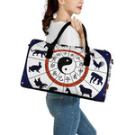 Yin Yang Chinese Zodiac Wheel Print Leather Duffle Bag