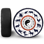 Yin Yang Chinese Zodiac Wheel Print Leather Spare Tire Cover