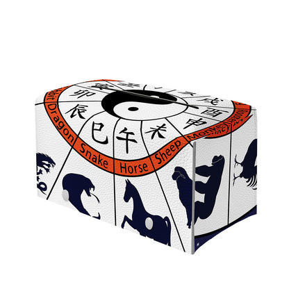 Yin Yang Chinese Zodiac Wheel Print Leather Tissue Box Cover